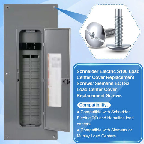 Nine Piece Heavy Duty Electrical Panel Screws For Square D Load Center And Schneider Qo Homeline Cover Mounting Hardware quick swap replacement bolts shown with breaker box.