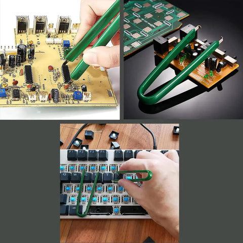 Heavy Duty IC Puller And Chip Extractor Kit Featuring Stainless Steel Construction And Insulated Vinyl Grip To Safely Remove Pin Components Without Static Nonsense Includes 5 Legit Essential Tools used on circuit boards and keyboards.