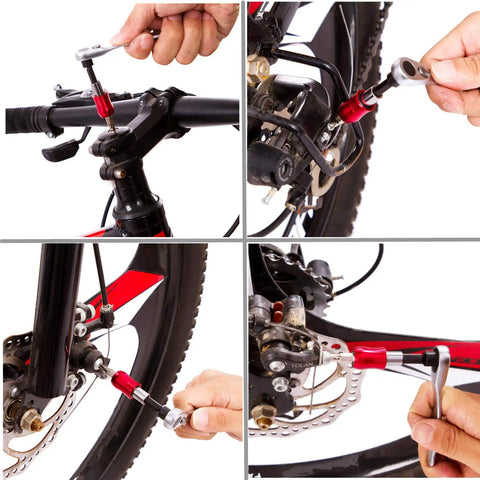 Using Go-To Bike Repair Tool Kit For Riders Pro Grade Bicycle Multi Tool with ratchet wrench on different bike parts