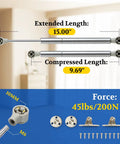 Soft Close Toy Box Hinges 200N Hydraulic For Wooden Chest Two Pack with measurements and installation parts shown
