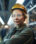 Person wearing hard hat and 50 Pairs Safety Goggles Anti Fog Anti Scratch Eye Protection Clear Lens Lightweight Eyewear For Science Lab Chemistry And Construction Dust Proof Protective Glasses in industrial setting.