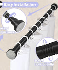 Heavy Duty Adjustable Tension Shower Curtain Rod In Matte Black No Drilling Easy Install Fits 18 To 49 Inches 1 Inch Diameter Anti Slip Strong Hold For Glass Tile Wood No Fuss shown with rotary adjustment and screw horizontally