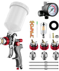 Heavy Duty HVLP Gravity Feed Paint Sprayer Gun With Adjustable Air Regulator For Car And House Varnish equipment with nozzle sizes.