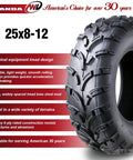 Heavy Duty 6 Ply Mud Tires for ATV UTV 25x8x12 Set of 2 With Deep Lug Tread 0.6 Inch Depth 6 Inch Rim Width Max Load 340 Lbs at 7 PSI