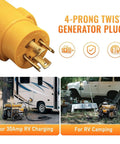 Road Trip Ready NEMA L14-30P To 14-50R And Tt-30R Rv Generator Adapter Kit With 30 Amp Twist Lock Connector for 4-prong generator plug.