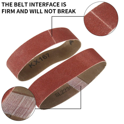 Close-up of Ten Pack Aluminum Oxide Sanding Belts 1.2 X 13 Inch showing durable adhesive backing and texture for mini electric sanders.