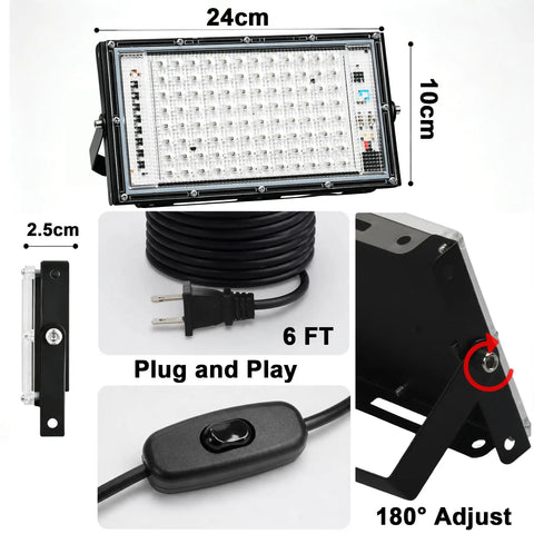 100W Portable UV Resin Light with Rapid Cure Tech and Big Beam Range, 24cm x 10cm, includes a 6ft cord.