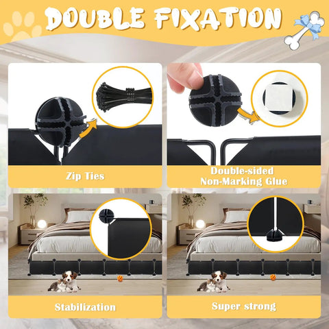 Image showing double fixation options for 21 Piece Under Bed Blocker For Pets And Toys Total Storage Space Saver using zip ties and glue.