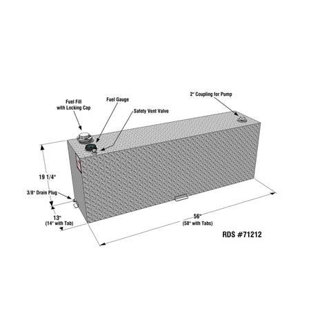 Diagram of 60 Gallon Fuel Tank For Trucks And SUVs With Top Feed Siphon Using Electric Pump, Heavy Duty Steel Construction, RDS #71212.