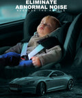 Sleeping baby in car seat with a car in the foreground, text "Eliminate Abnormal Noise, Resolve the Rattle"