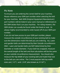 Text instructions on choosing the correct belt for a lawn tractor, including OEM part number guidance and measurement advice.