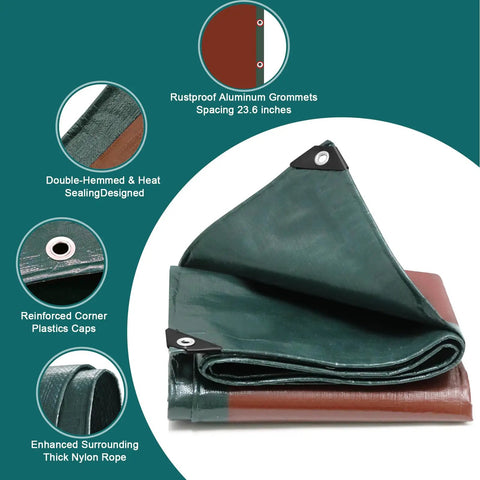 16 Mil Heavy Duty Waterproof Tarp 10 By 10 Feet For Outdoor Use Large Multipurpose Protective Cover With Reinforced Edges And Rustproof Grommets