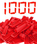 Red Pro Grade Reusable Tile Leveling Wedges Kit shown with 1000 pieces of durable plastic wedges and spacers in a pile