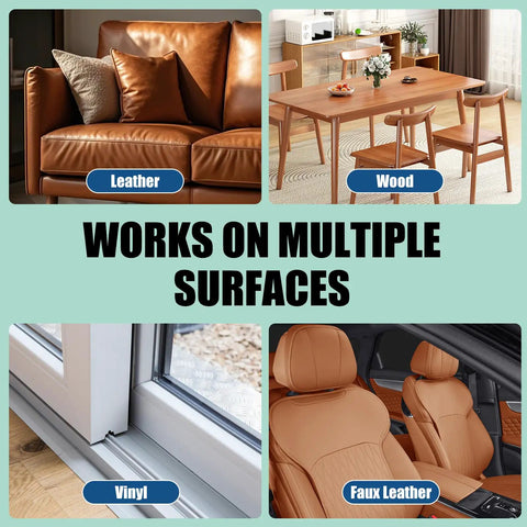 Ultimate Fix For Dry Leather And Scratched Wood on leather couch, wooden table, vinyl window seal, faux leather car seats.