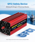 Heavy Duty Beast Mode Pure Sine Wave Power Inverter Converts 12 Volt To 120 Volt With 4000 Watt Continuous Output And 8000 Peak Watts For Rv Campers And Homes, red aluminum casing with GFCI safety device.