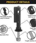 Diagram of Lockable Mounting Pins For MKII Recovery Traction Boards 4 Pack Theftproof Safety Hardware showing features