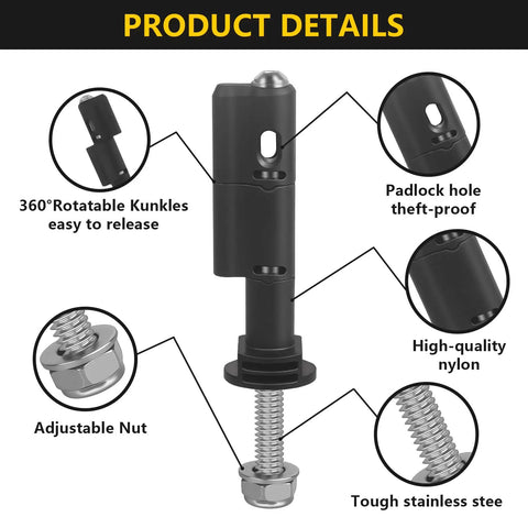 Diagram of Lockable Mounting Pins For MKII Recovery Traction Boards 4 Pack Theftproof Safety Hardware showing features
