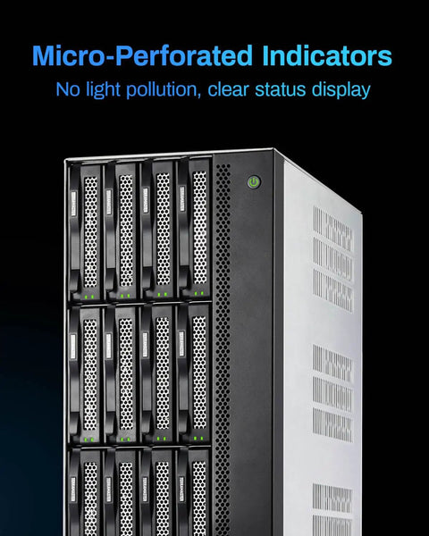 Screaming Fast 12 Bay Network Attached Storage Chassis Featuring Intel Core I7 1255U Powerhouse And 16Gb Ddr5 Cache For Seamless Cloud Sync And Heavy Duty Archival Runs Right Now showcasing micro-perforated indicators.