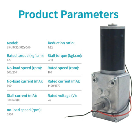 Self Locking Worm Gear Motor 24V 200 RPM 4 5 Kg cm High Torque Geared Motor With 8mm Single Shaft Reversible Mini Geared Motor specs