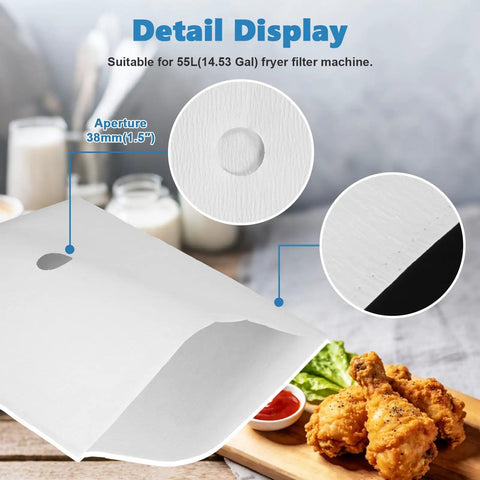 Essential Envelope Fryer Filter Paper For 55L Commercial Deep Fryers 13.6 By 17.3 Inches detail with aperture for grease filtration.