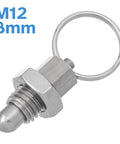 Heavy Duty Stainless Steel M12 X 12Mm Thread Ball Head Indexing Spring Plunger With Pull Ring 8Mm Pin Diameter close-up view