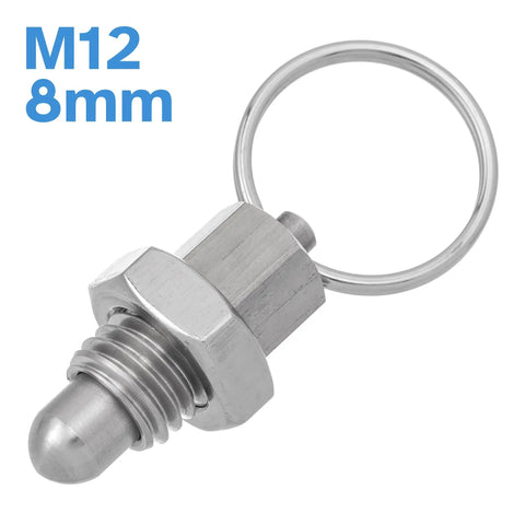 Heavy Duty Stainless Steel M12 X 12Mm Thread Ball Head Indexing Spring Plunger With Pull Ring 8Mm Pin Diameter close-up view