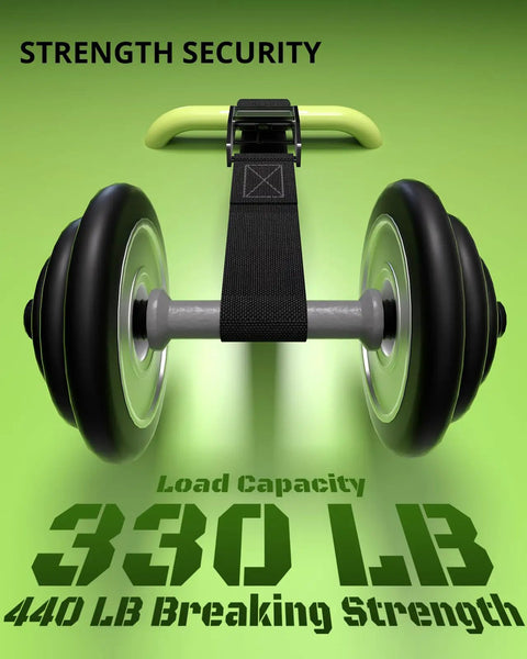Rock Solid 0.75X48 Inch Cam Buckle Tie Down Straps securing a load with 330 lb capacity and tough design for trucks.