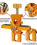 Close-up of 8MM aluminum alloy No Sweat Cabinet Door Installation Clamp With Adjustable Positioner and Lightweight Aluminum Hinge Drill Jig.