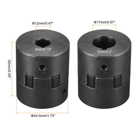 Rock Solid Heavy Duty Flexible Coupling Shaft 12Mm To 17Mm Bore, 52Mm Length, 44.5Mm Outer Diameter, 4Mm And 5Mm Slot