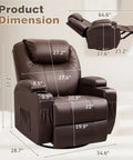 Dimensions of Cozy Leather 360 Degree Swivel Rocker Recliner With Massage, plush dark brown single sofa for adults, various angles
