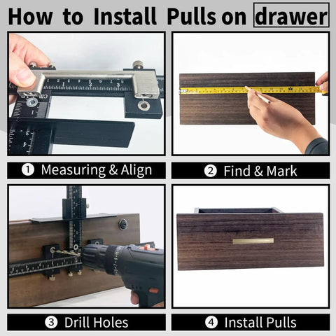 Heavy Duty All Aluminum Cabinet Hardware Jig With Three Precision Point Drill Bits For Straight Up Door Hinge Positioning And Top Tier Diy Woodworking Crafts installation steps for drawer pulls.