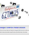 Heavy Duty Anti Theft License Plate Screw Kit with stainless steel screws and nylon inserts securing a California license plate.