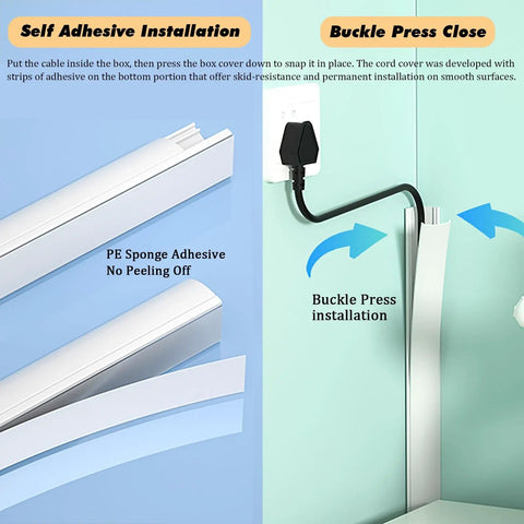 Exterior Waterproof Cable Raceway Kit For 6 Cables No Drill Self Adhesive Cord Protector shown with installation example