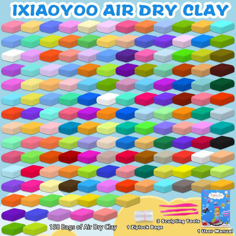 Air Dry Clay Kit For Kids With 158 Colors And Sculpting Tools, DIY Modeling Clay Set For Arts And Crafts display with colorful packs