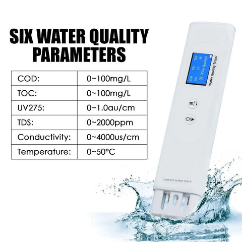 6 In 1 Portable Water Quality Tester For Drinking Water With TDS TOC COD EC UV275 And Temperature Digital Water Quality Meter