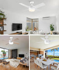 White Ceiling Fan With Lights And Remote For Indoor Outdoor Use, 44 Inch Modern Ceiling Fan With Tri Color Dimmable LED in living rooms