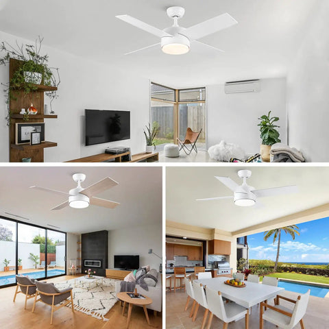 White Ceiling Fan With Lights And Remote For Indoor Outdoor Use, 44 Inch Modern Ceiling Fan With Tri Color Dimmable LED in living rooms