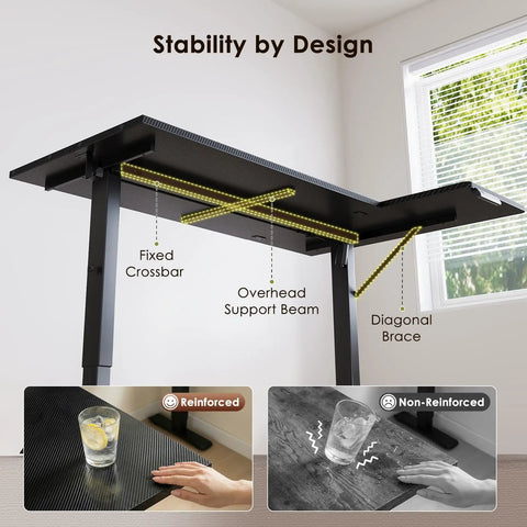 Electric L Shaped Standing Desk With Smooth Motor Height Adjustment from 28.4 to 47.2 Inches showing stability features.