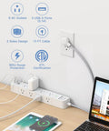 Must Have 10 Ft Extension Cord Power Strip With 8 AC Outlets And 3 USB Ports on desk, connected to laptop, ETL listed.