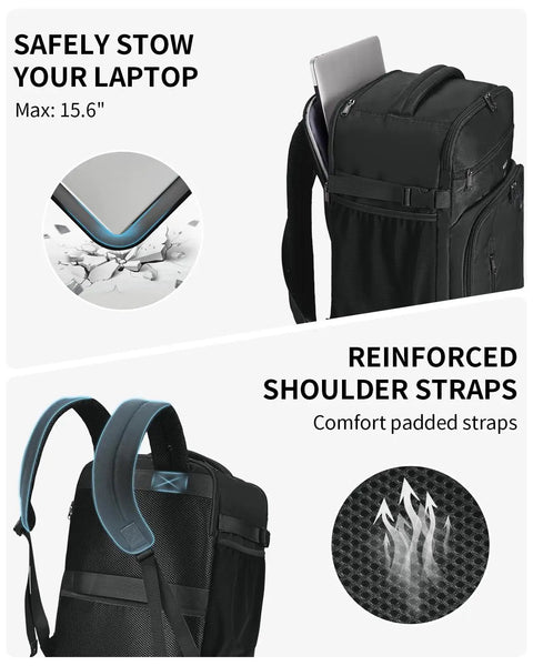 Underseat Travel Backpack for Men 30L Carry On with USB Port Clear Toiletry Bag Laptop Sleeve 14 Pockets Airline Approved