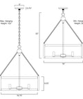 Diagram of 22 Inch Modern Farmhouse 4 Light Drum Pendant Chandelier With Adjustable Height Warm Oak Wood Finish And Textured Black Accents