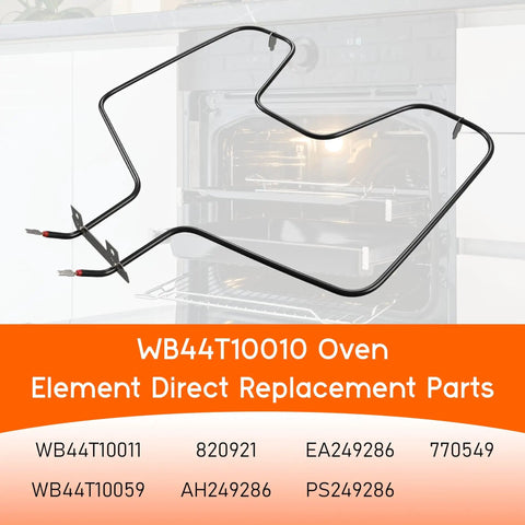 Top Notch Oven Element Replacement WB44T10010 For GE Spectra And Kenmore Ovens, Bottom Heating Element displayed in front of oven