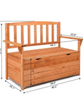 Outdoor Wood Storage Bench With Seating And Armrests Large Deck Box For Garden Patio Porch Backyard Poolside Waterproof Weatherproof Organizer Loveseat Natural Finish Dual Purpose Bench With Hidden Storage dimensions shown