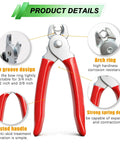 Hog Ring Kit With Heavy Duty Pro Grade Straight Pliers, showing red-handled pliers with jaw groove design and arch ring.