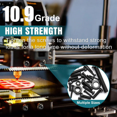 Metric Machine Screw Assortment Kit 3038Pcs With M2 M3 M4 M5 M6 M8 Hex Button Head Screws 4Mm To 45Mm Long 10.9 Grade Alloy Steel Nuts, Washers, And Wrenches For 3D Printing DIY Projects, shown on a 3D printer
