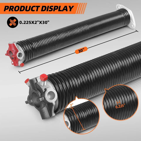 Garage Door Torsion Springs Pair 0.225 X 2 In X 30 In Dope Heavy Duty Steel With Aluminum Cones Precision Heat Treated Finish