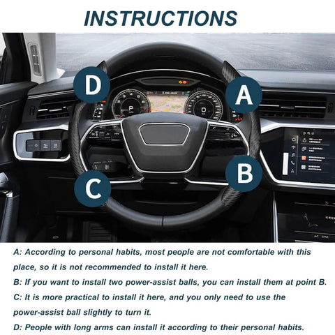Interior view showing instructions for installing Green Acrylic Crystal Steering Wheel Spinner Knob With Aluminum Power Handle.