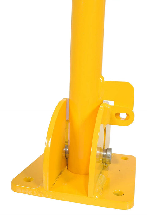 Tough As Nails Ground Mount Heavy Duty Steel Fold Down Bollard Padlock Secured Parking Lot Barrier Yellow galvanized steel base and hinge