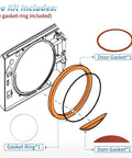 Front diagram of M11 door gasket kit for Midmark M11/M11D sterilizers; includes door gasket, dam gasket, and gasket ring.