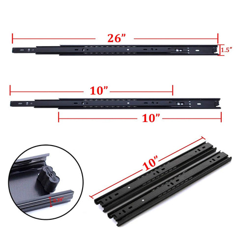 Heavy Duty Ball Bearing Drawer Slides Full Extension Three Section Runners Smooth Rolling Cabinet Hardware Black Finish Two Pack 10 inch length
